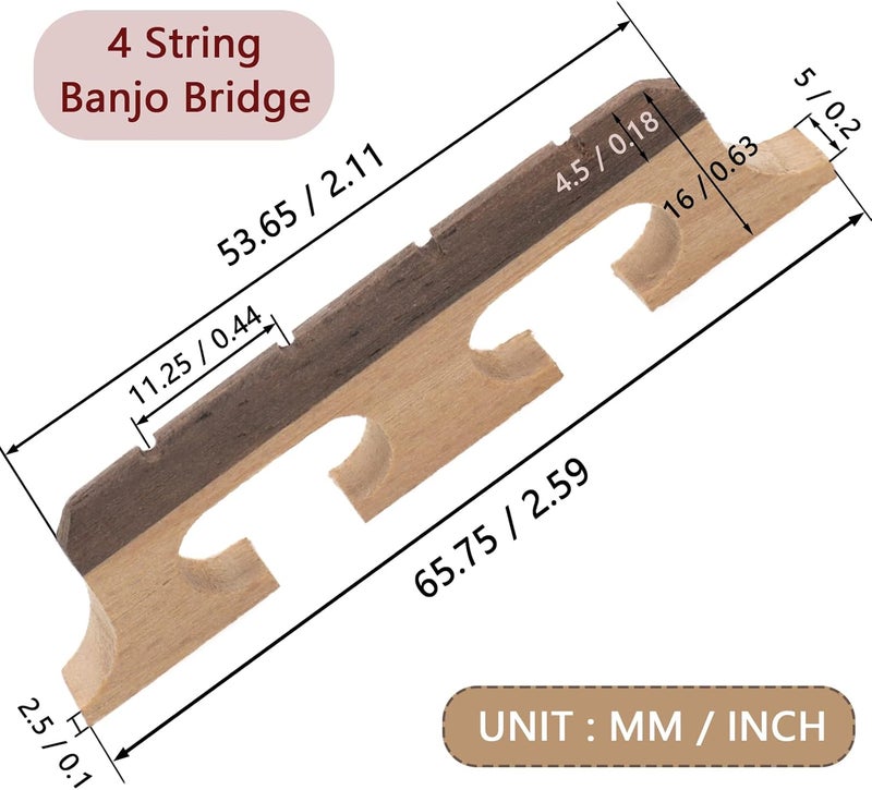 Cheerock 4-String Banjo Bridge, Ebony Maple Banjo Bridge Replacement Composite with Dual-Pivot Design for Enhanced Acoustic Performance - Image 2